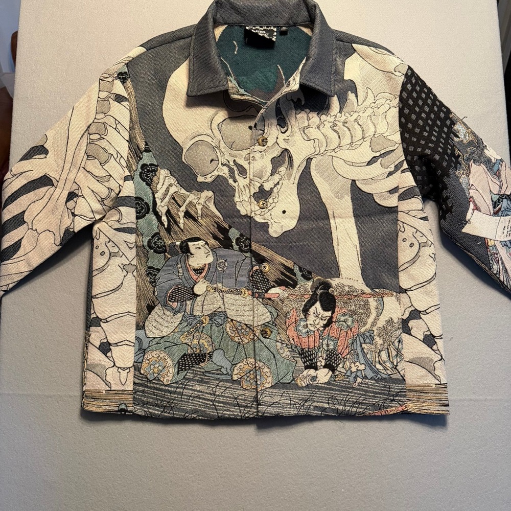 Rebel Vengeance Takiyasha Skeleton Tapestry Graphic Jacket Multicolor Mens M